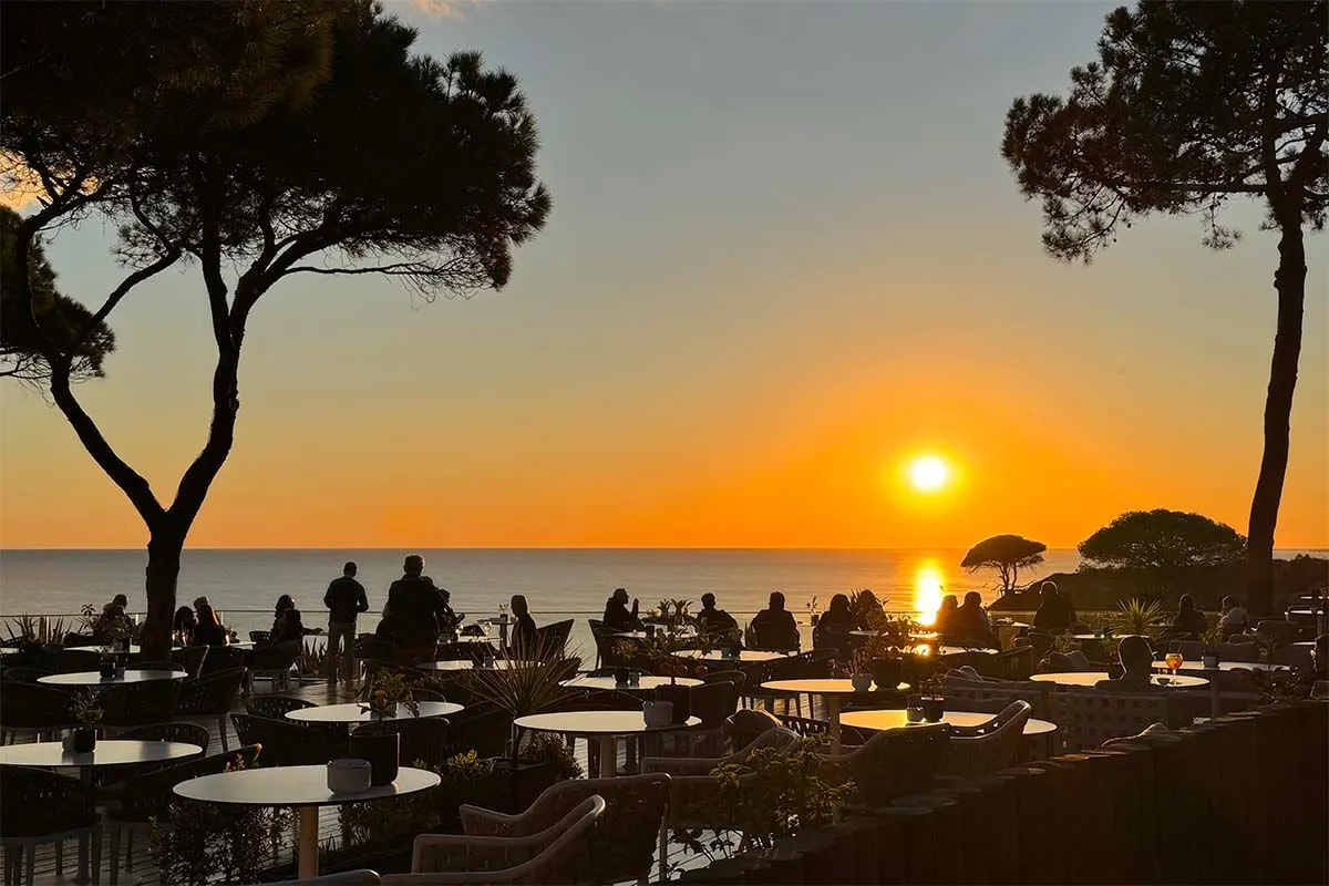 Mirador Champagne Bar at Pine Cliffs Resort at sunset