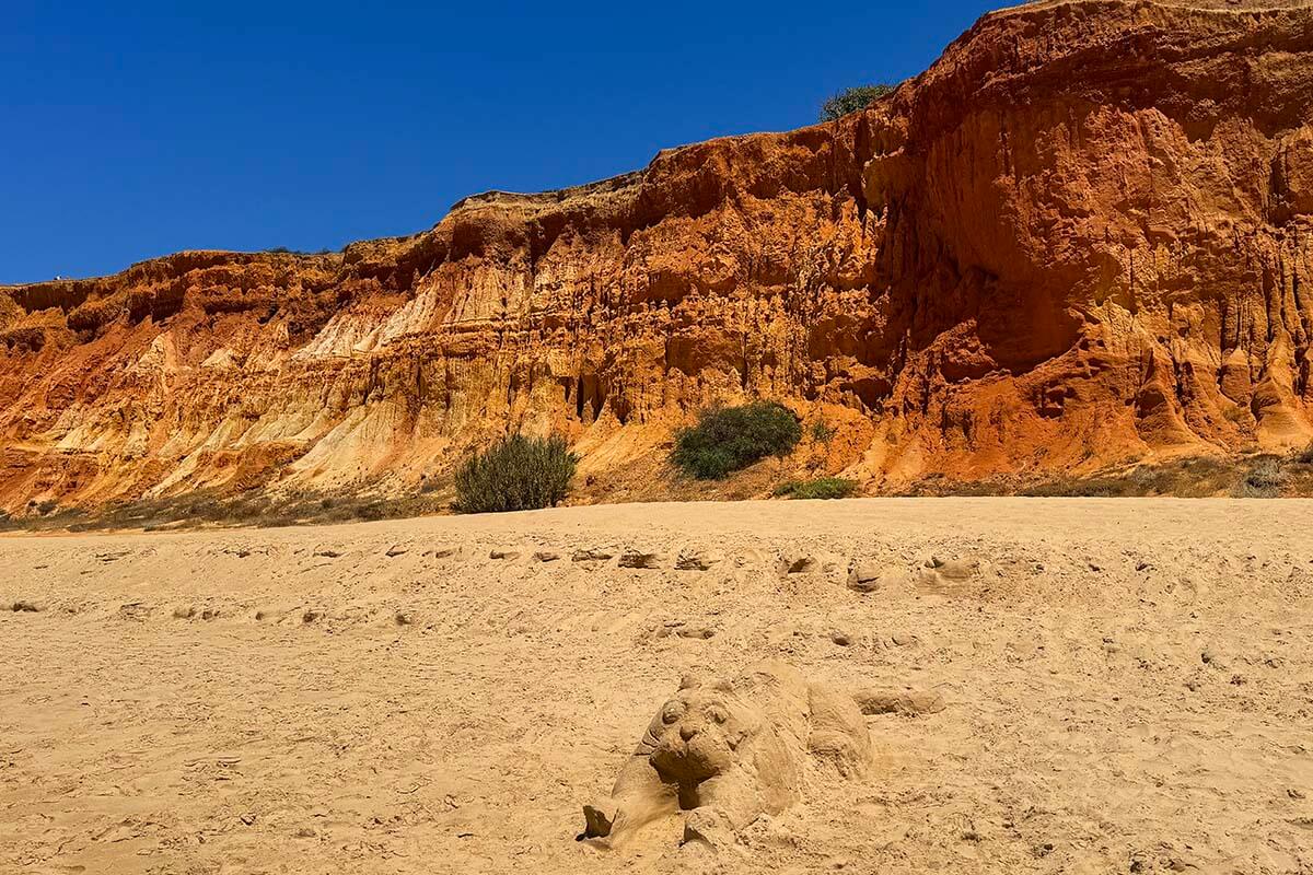 Sand sculpture on Praia do Poço Velho on Falesia Beach in Algarve