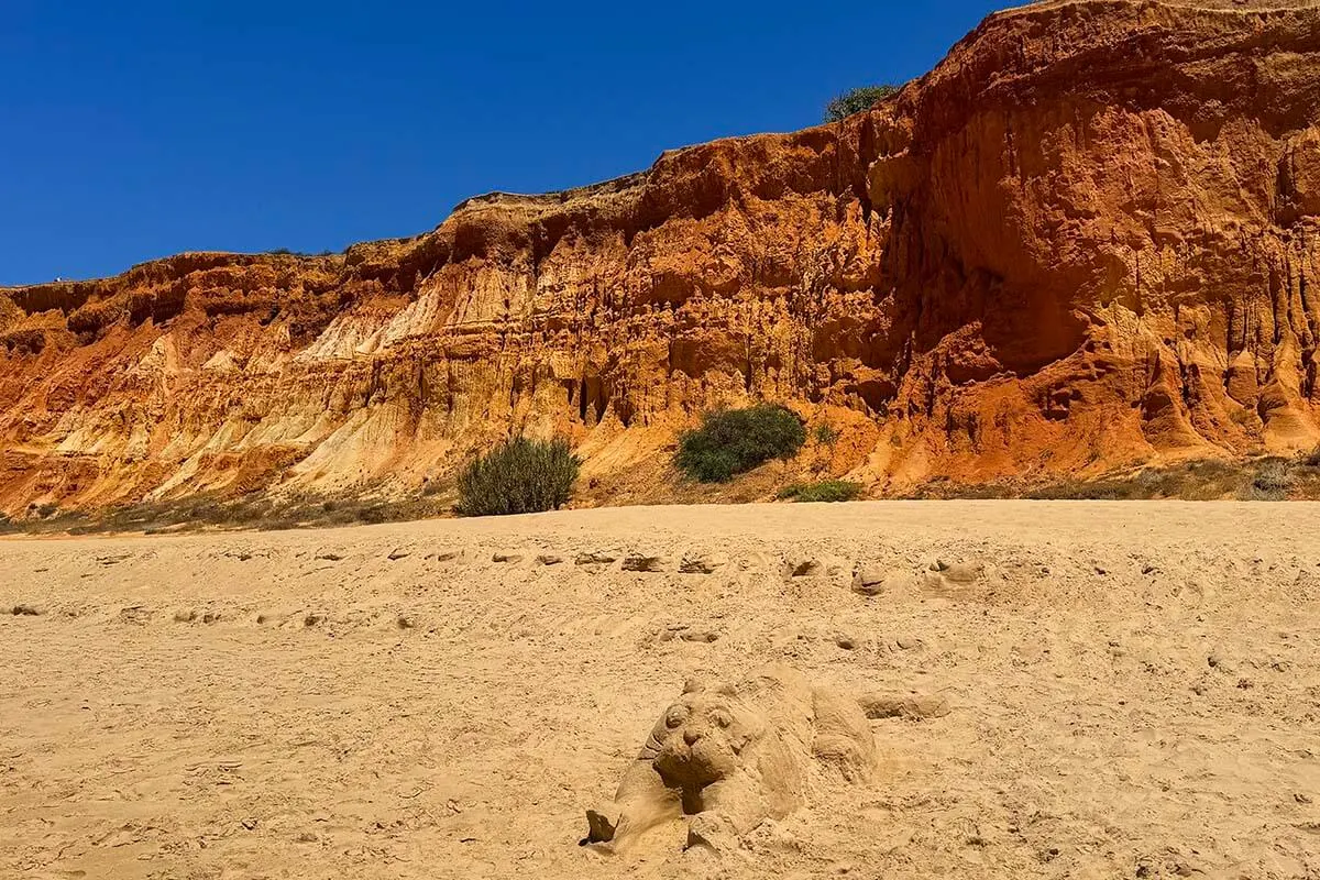 Sand sculpture on Praia do Poço Velho on Falesia Beach in Algarve