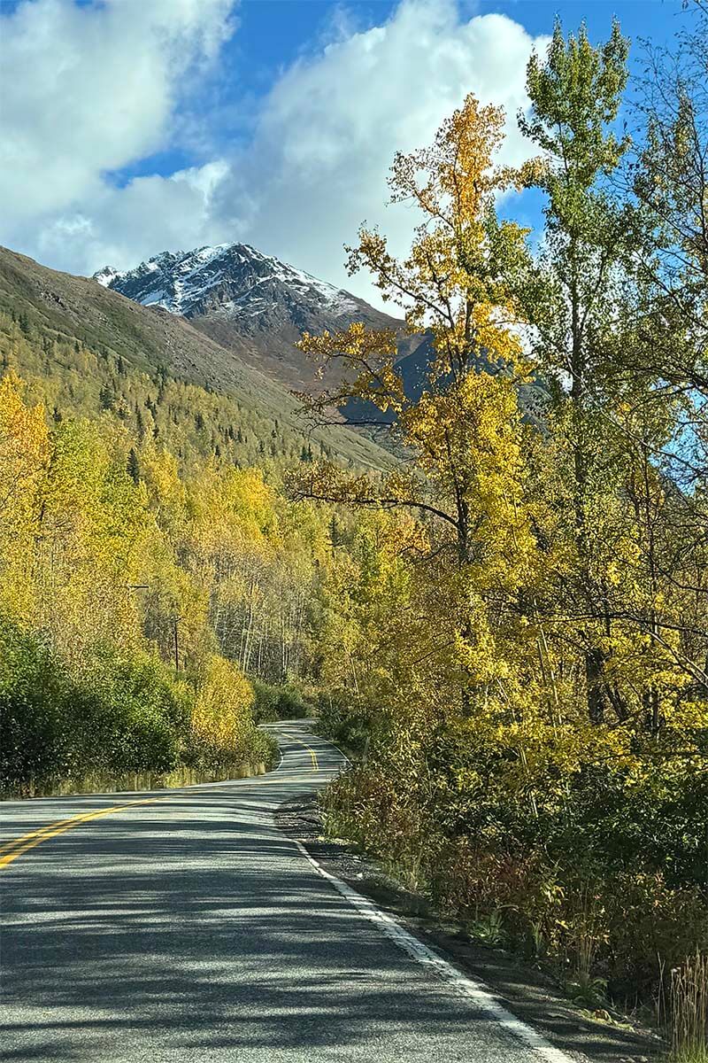 Scenic road in Alaska in the fall