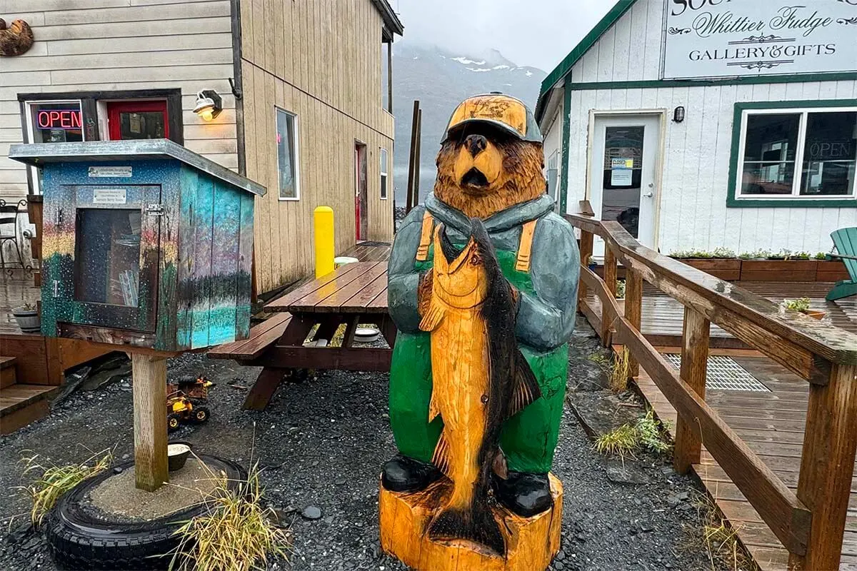 Shops on Whittier Harbor in Alaska