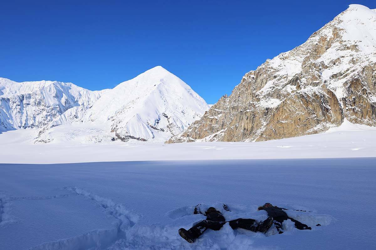 Snow angels on a glacier - Denali flight tour glacier landing