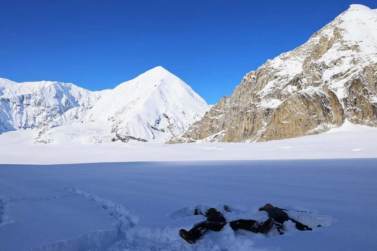 Snow angels on a glacier - Denali flight tour glacier landing