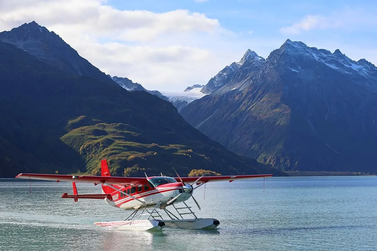 A floatplane on Lake Crescent in Lake Clark National Park Alaska