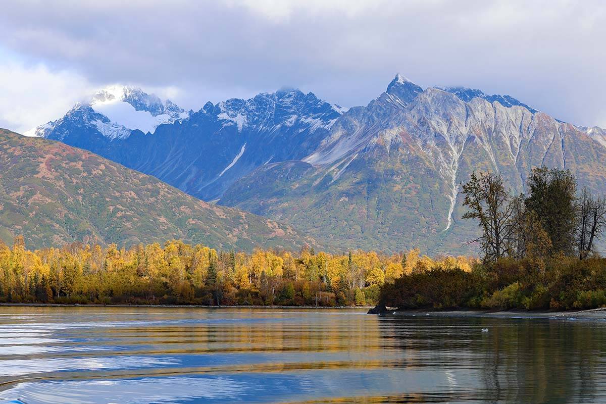 Fall scenery at Lake Crescent in Lake Clark National Park Alaska