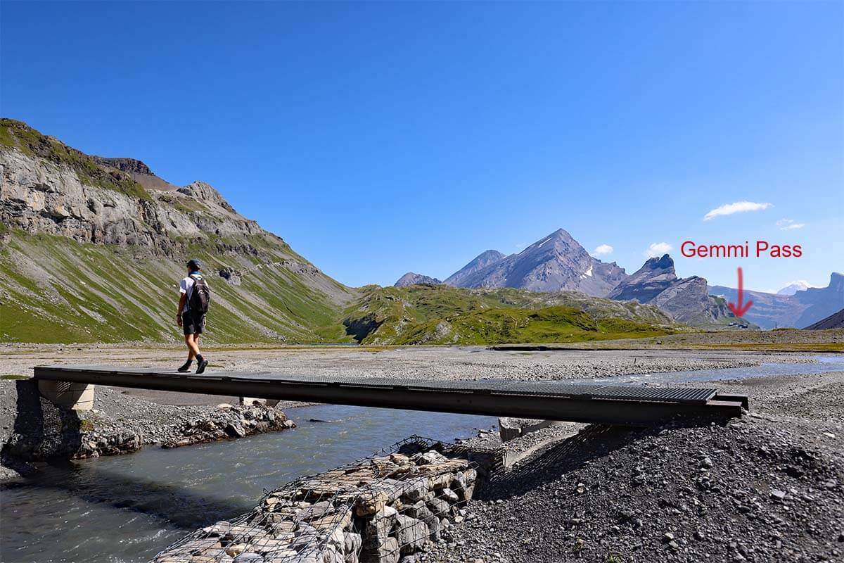 Bridge over a glacier river on a Gemmi Pass - Lammerenhut hike in Leukerbad