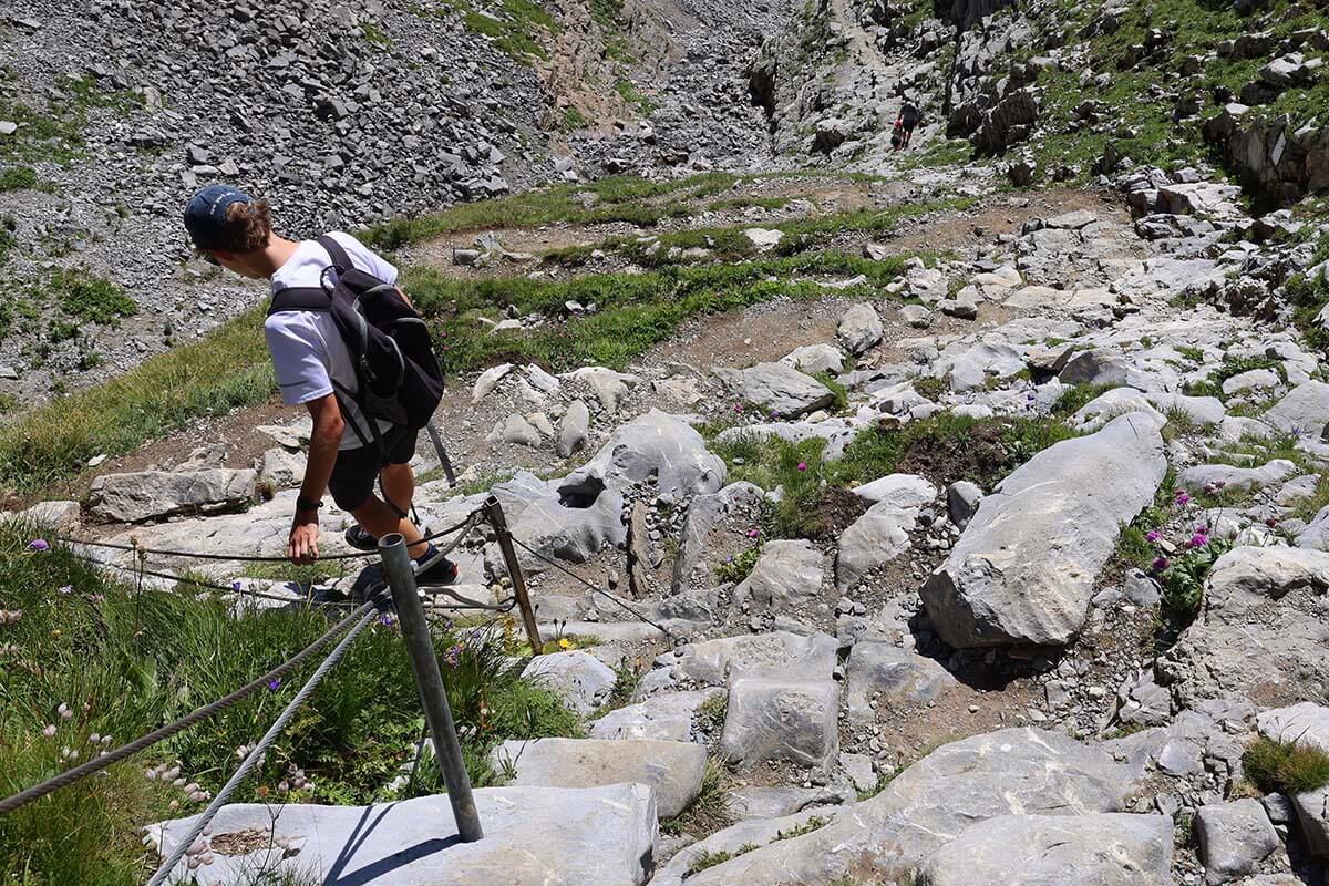 Challenging hiking trail at Lammerenhutte in Switzerland