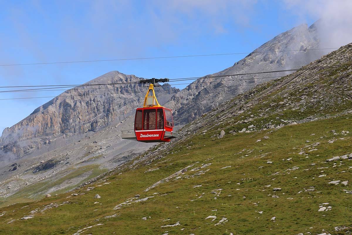 Daubensee gondola at Gemmi Pass in Leukerbad Switzerland