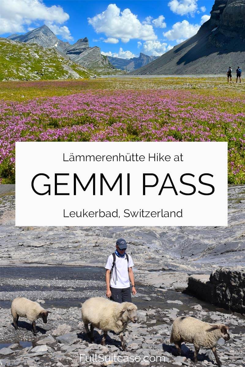 Hiking trail from Gemmi Pass to Lammeren Hut in Leukerbad Switzerland