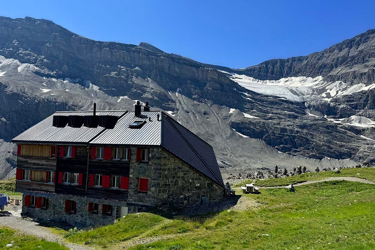 Lammerenhutte mountain hut and glacier near Leukerbad in Switzerland