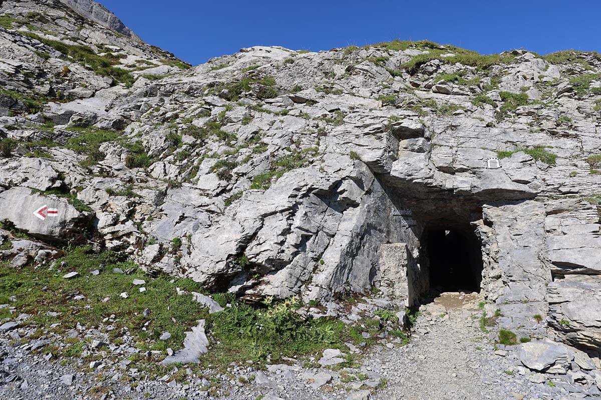 Tunnel on the Gemmi Pass Lammeren Hut hike in Leukerbad