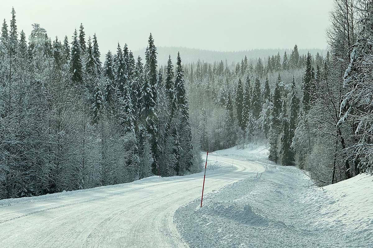 Icy roads near Rovaniemi in winter