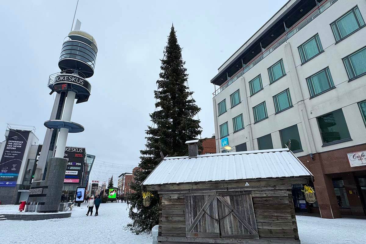 Lordi's Square in city center of Rovaniemi in winter