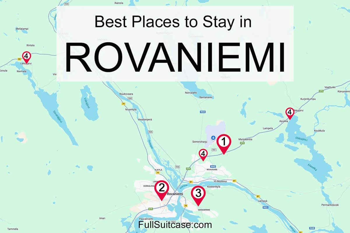 Map of the best places to stay in Rovaniemi Finland