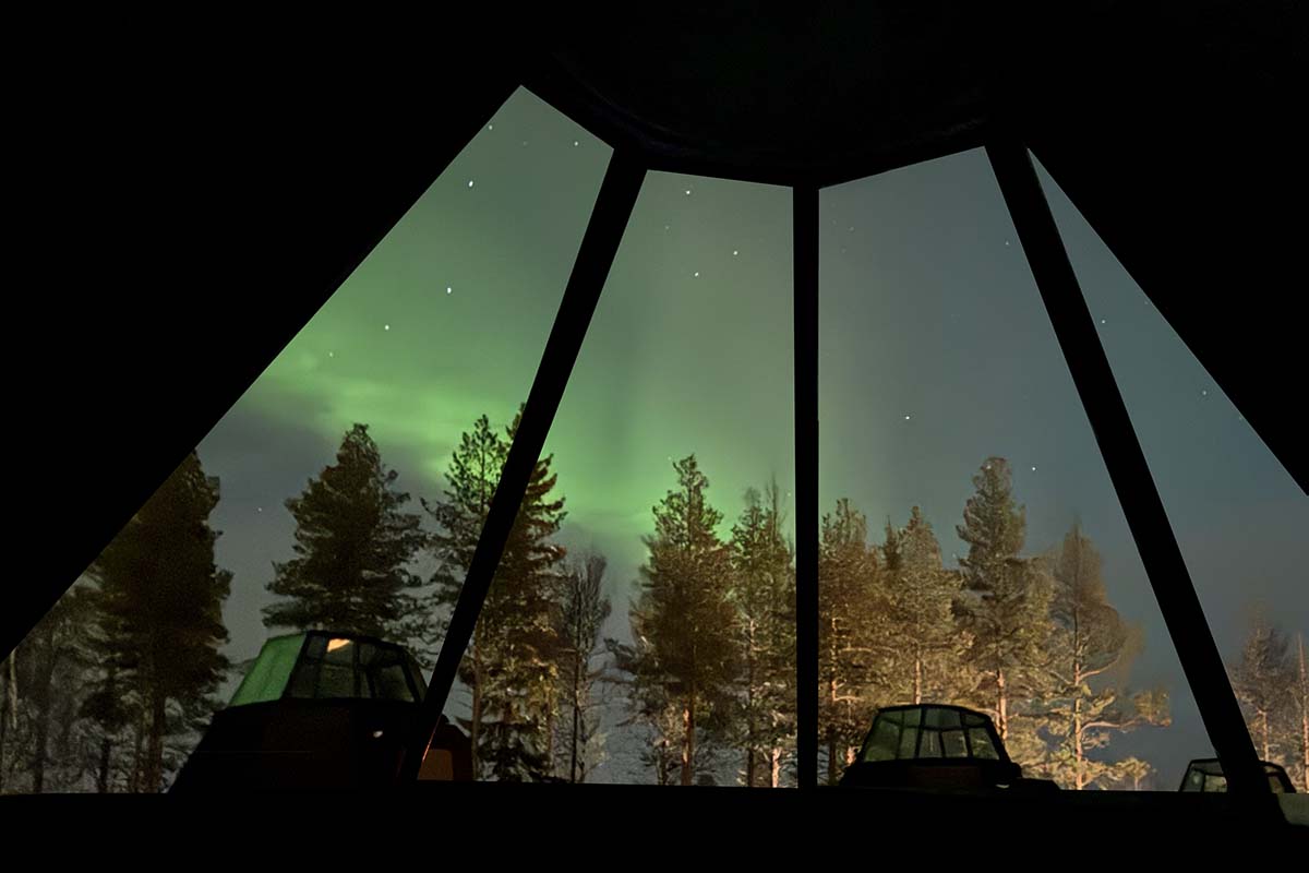 Northern Lights in a glass igloo at Apukka Resort in Rovaniemi Finland