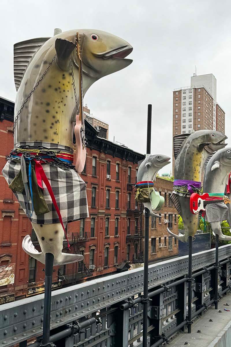 Funny fish sculptures at The High Line, New York City
