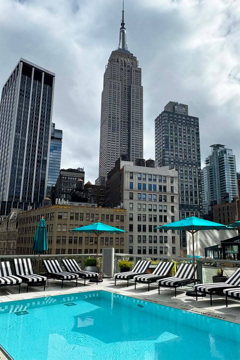 New York City hotel with a pool overlooking The Empire State Building