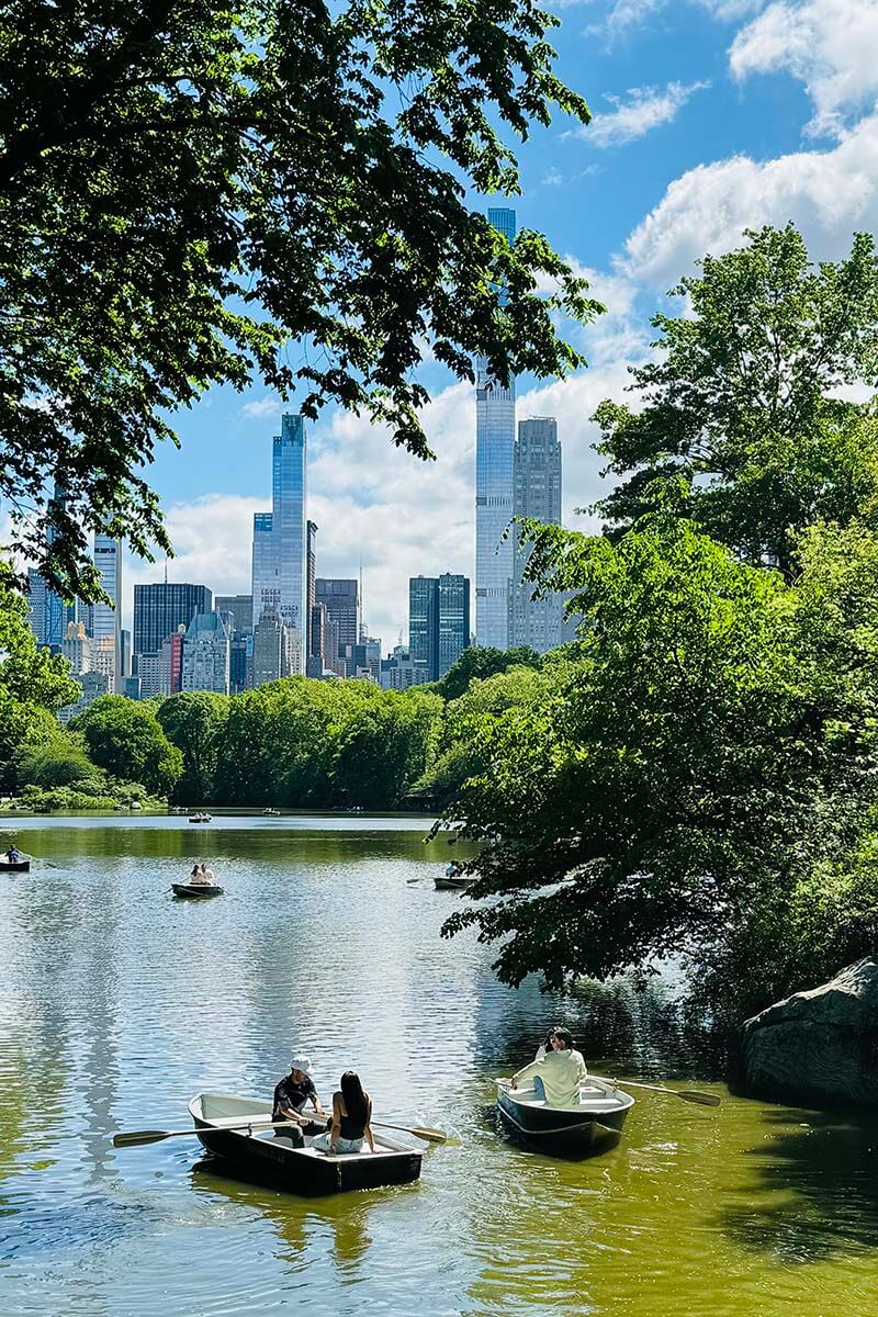 Rowing boats on the Lake in Central Park, NYC