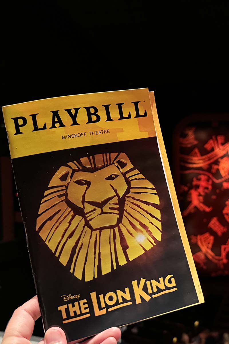 The Lion King Playbill at Minskoff Theatre on Broadway NYC