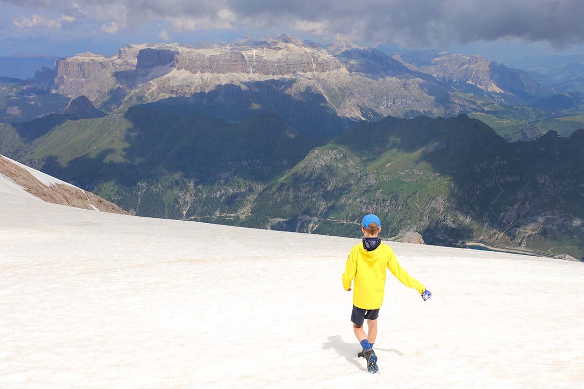 Snow in the summer at Marmolada in the Italian Dolomites