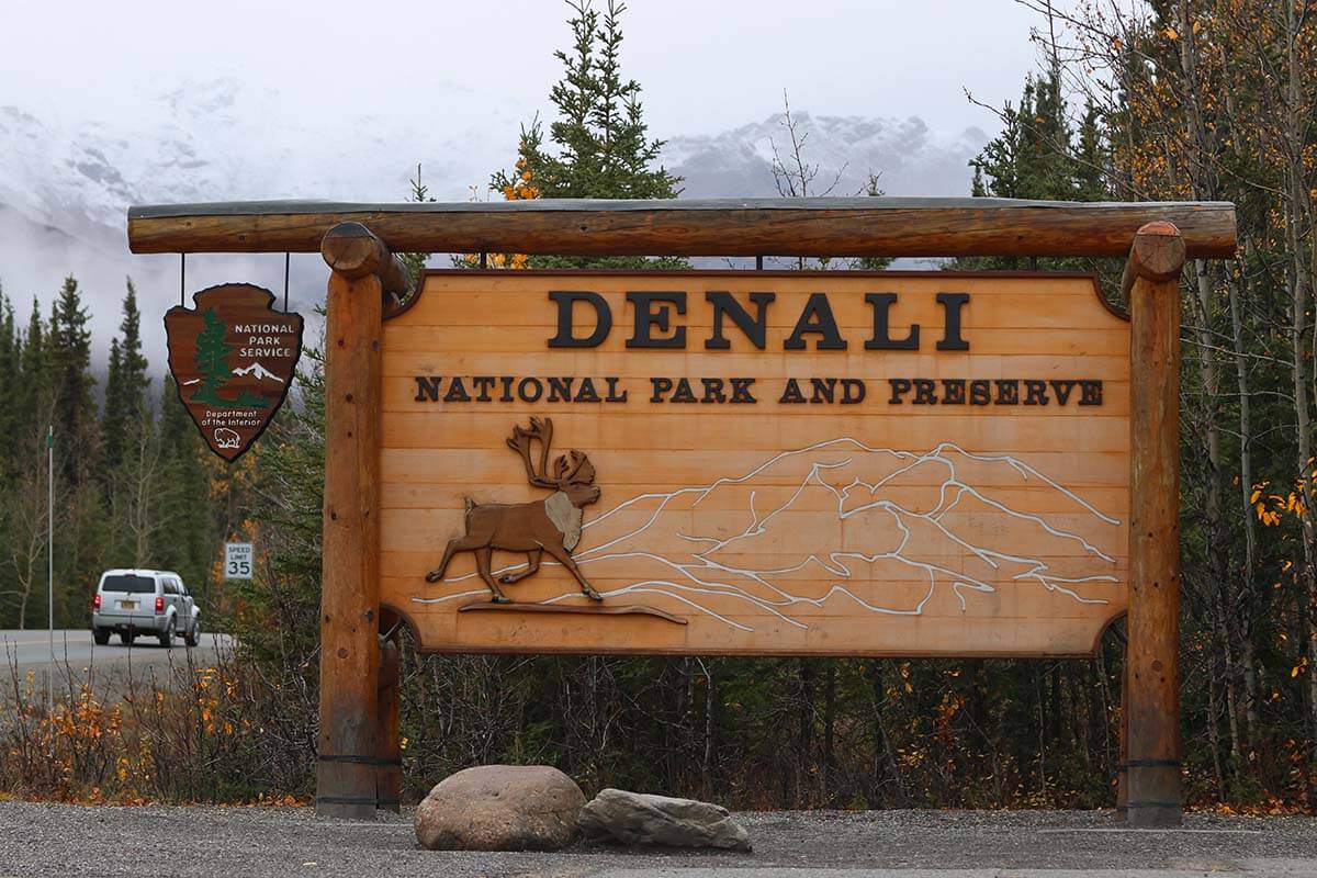 Denali National Park and Preserve sign - top places to visit in Alaska