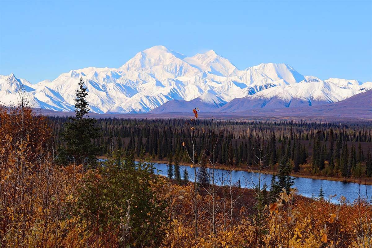Mt Denali (Mount McKinley) view from Parks Highway in Alaska