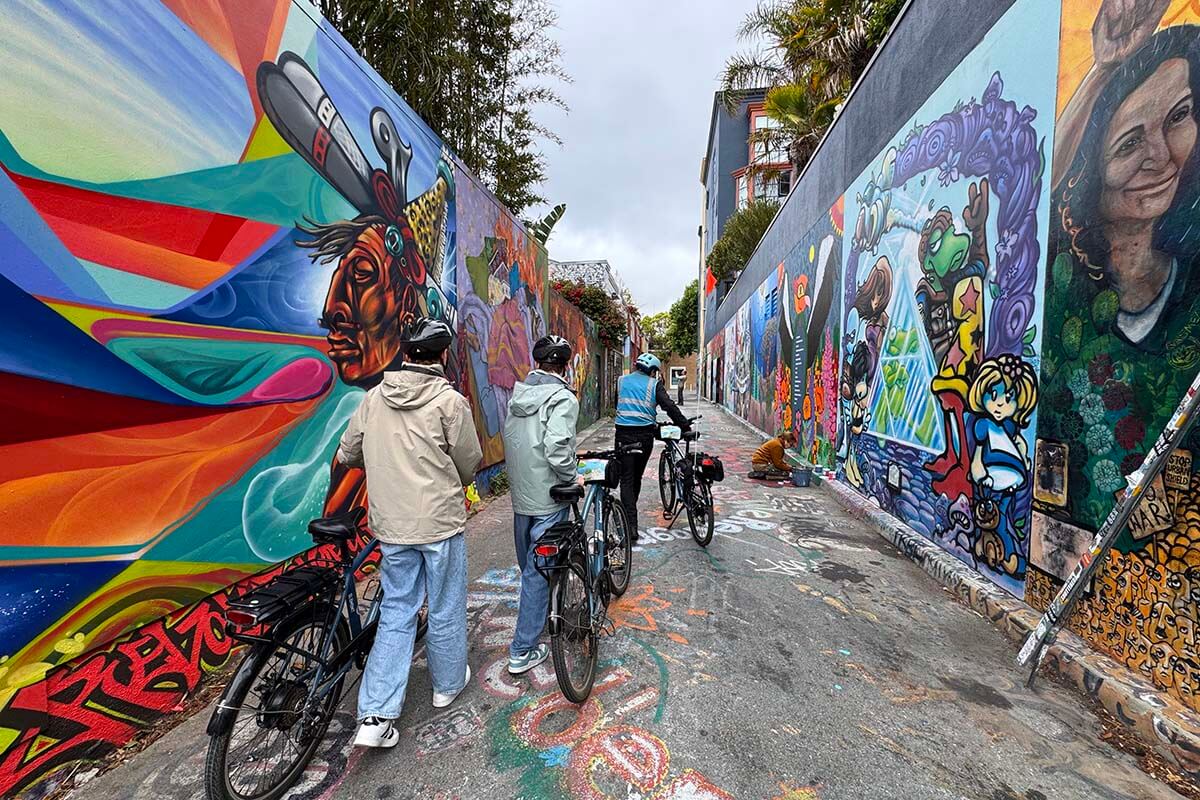 Colorful street art in San Francisco Mission District, visited as part of our e-bike tour