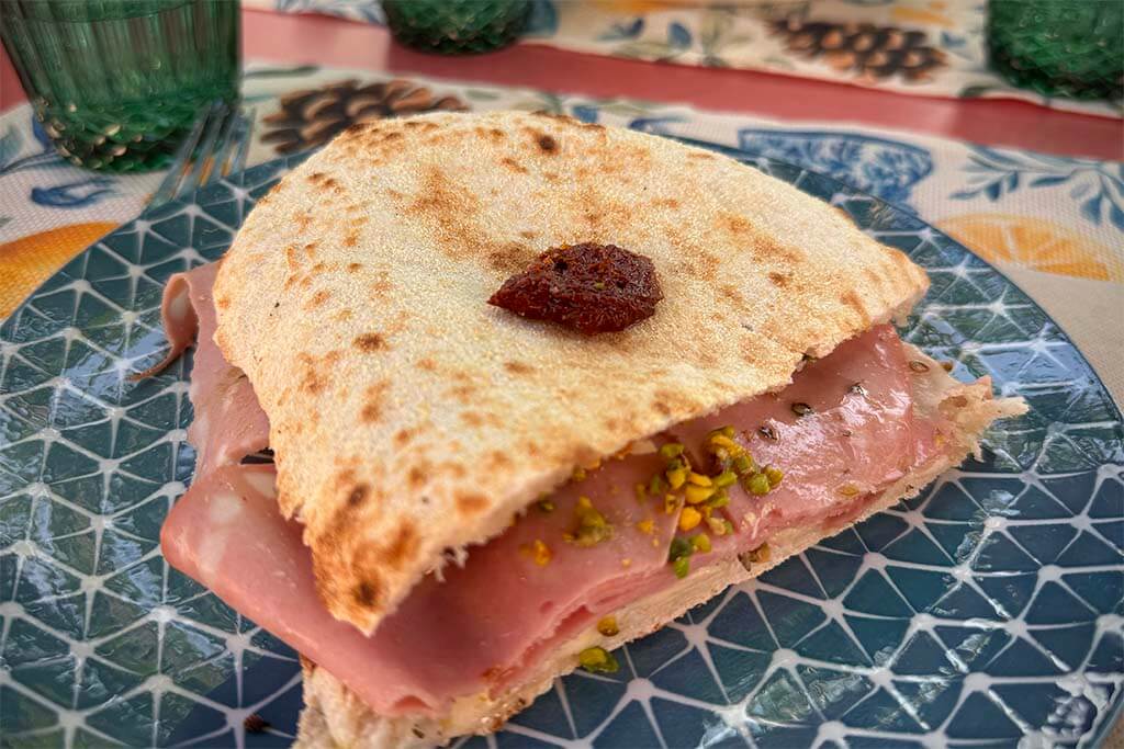 Italian mortadella sandwich at Villa Carmela restaurant in Albufeira