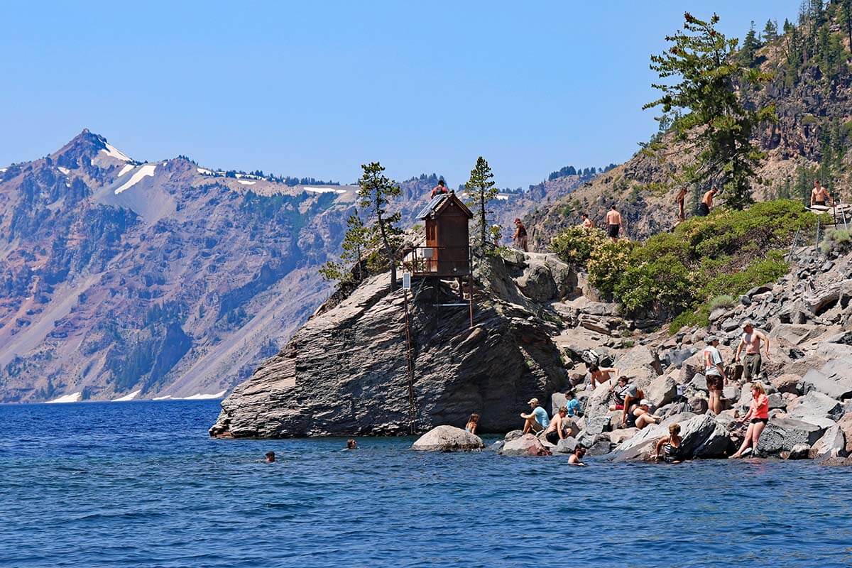 People swimming at Crater Lake in Crater Lake National Park