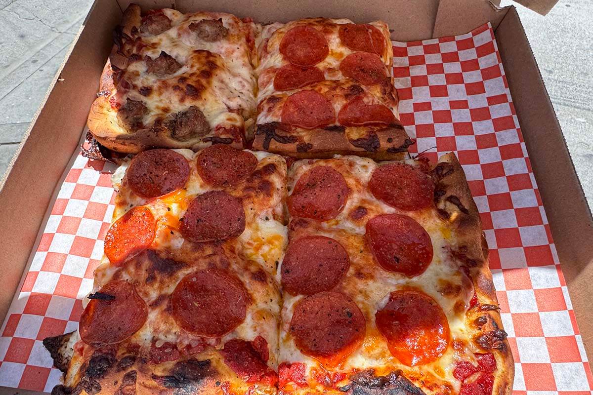 Pizza at Golden Boy Pizza in North Beach, San Francisco
