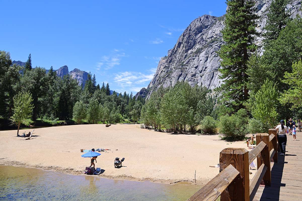 Sentinel Beach at Merced River in Yosemite Valley.