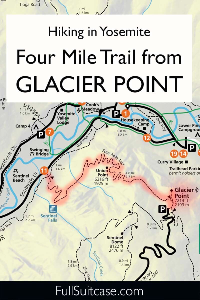 Four Mile Trail hike map - Yosemite National Park
