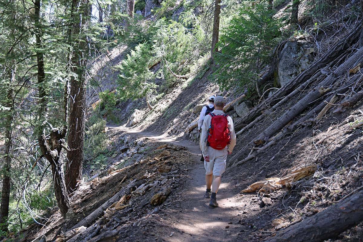 Hiking in the forest on the lower part of the Four Mile Trail in Yosemite