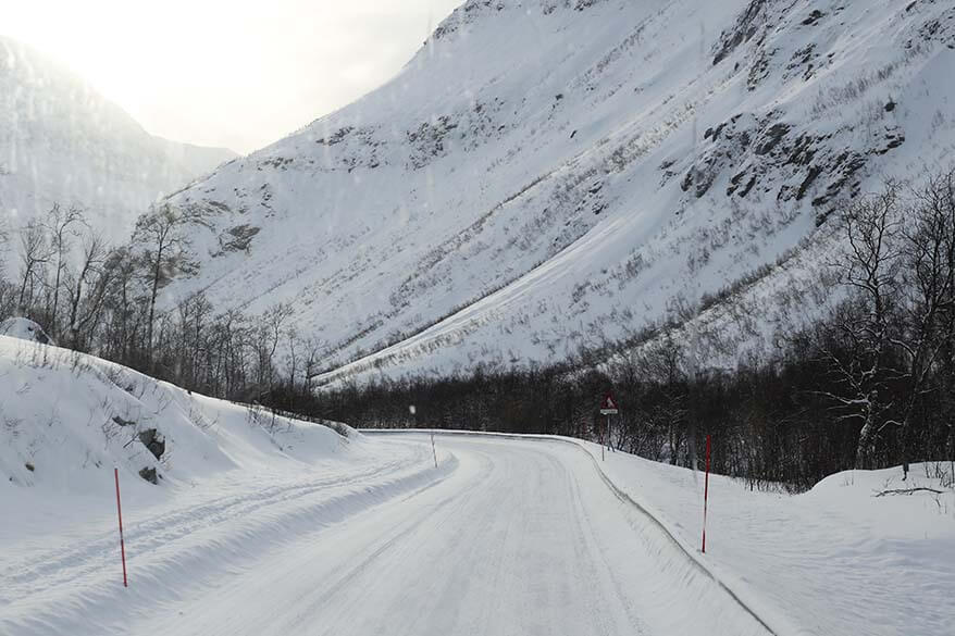 Icy roads near Tromso in winter