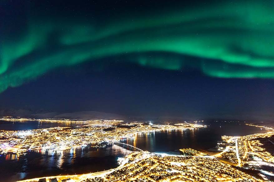 Northern Lights in Tromso as seen from Fjellheisen mountain