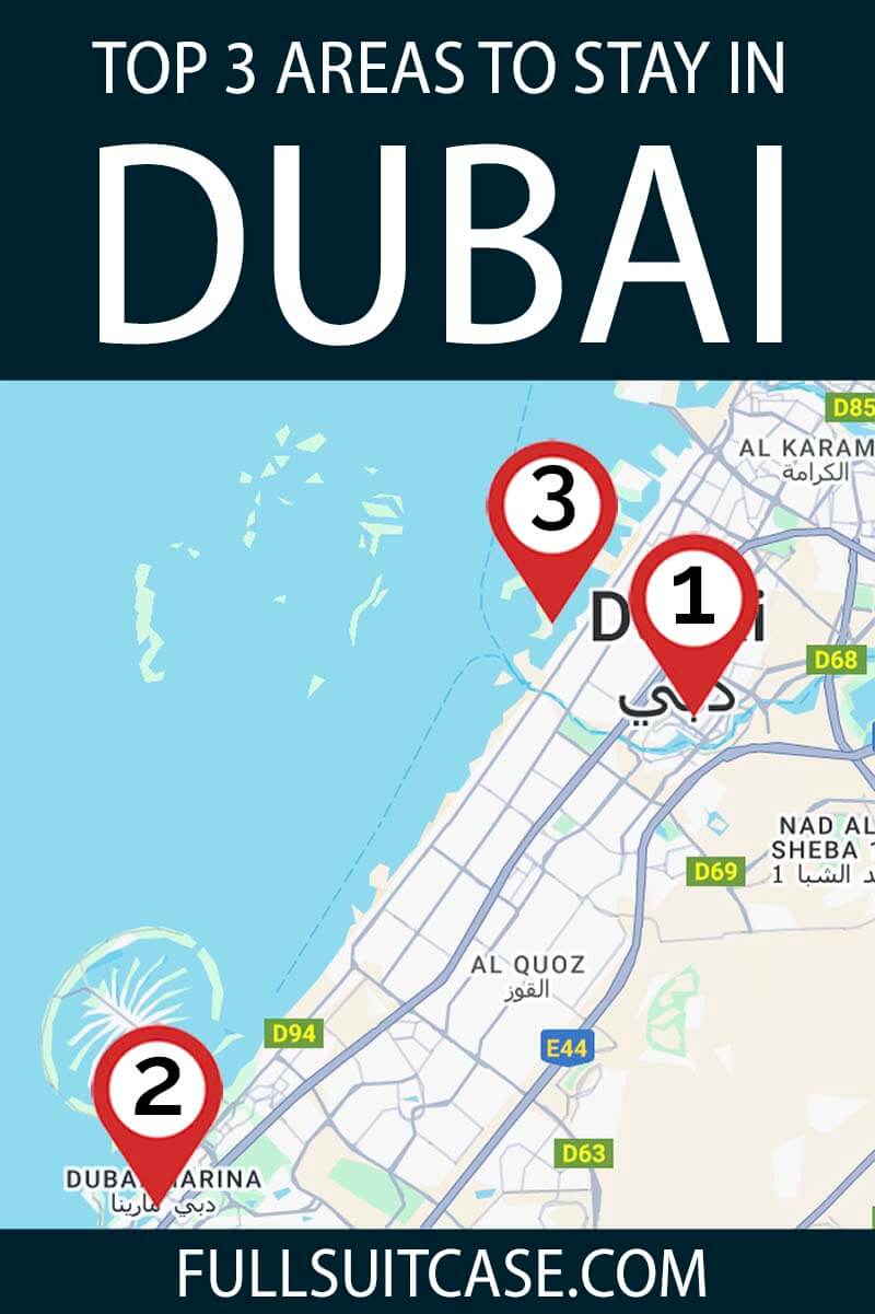 Map of the best areas to stay in Dubai, UAE