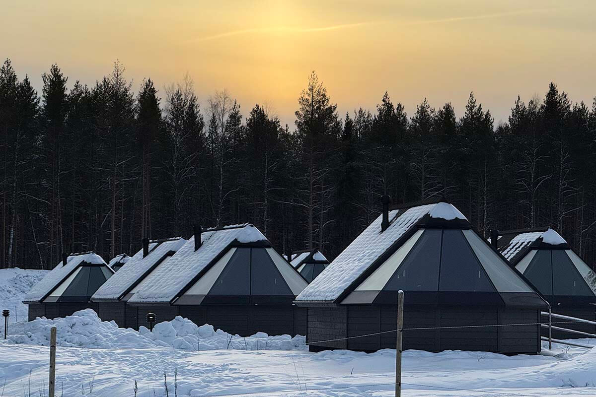 Glass igloos at Apukka Resort in Lapland in winter