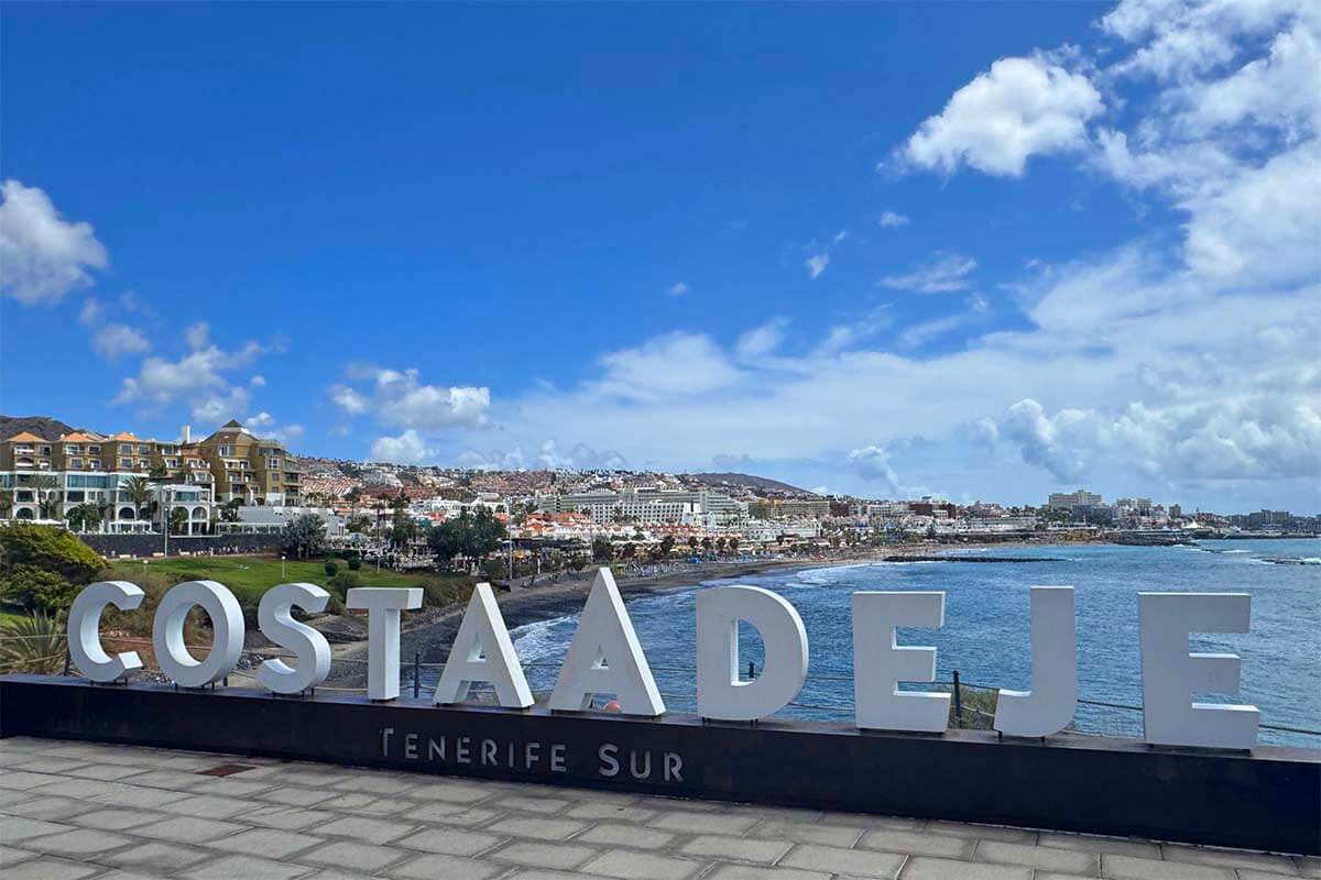 Costa Adeje Tenerife Sur sign - the best area to stay in Tenerife for sunshine and beach vacation