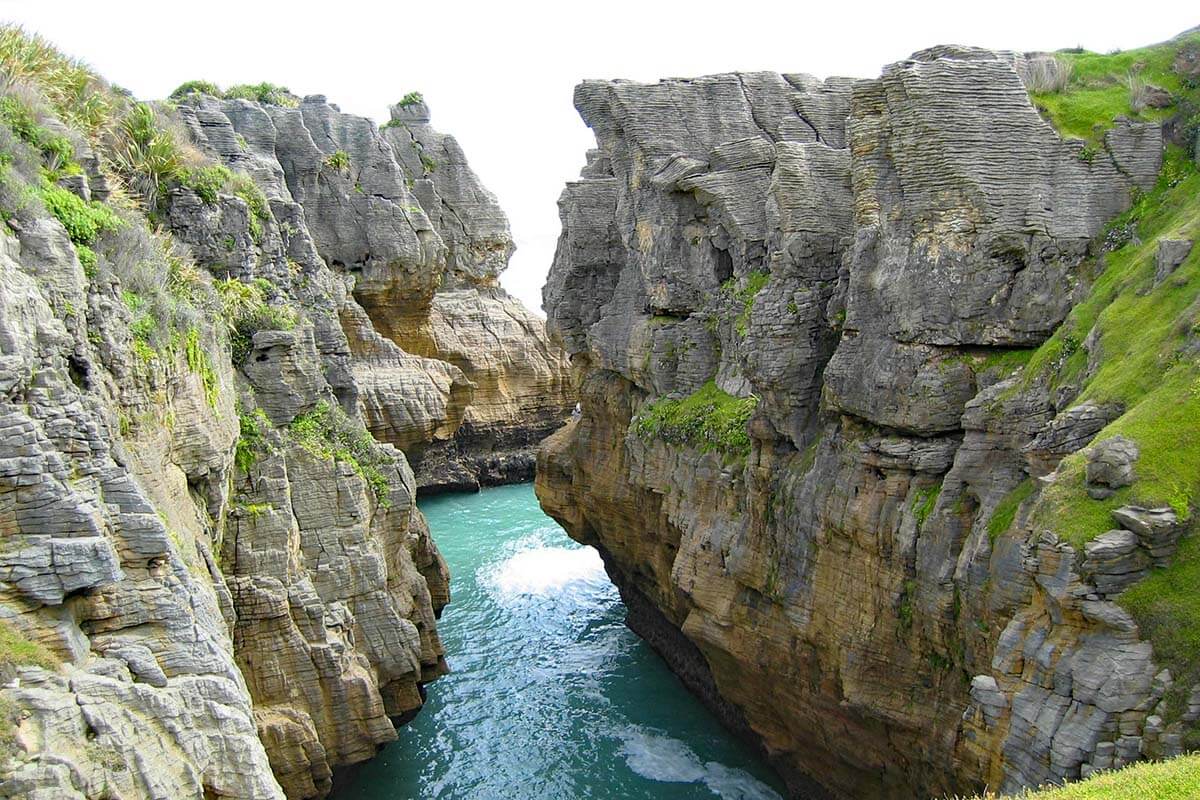 Pancake Rocks and Blowholes at Punakaiki, New Zealand’s South Island