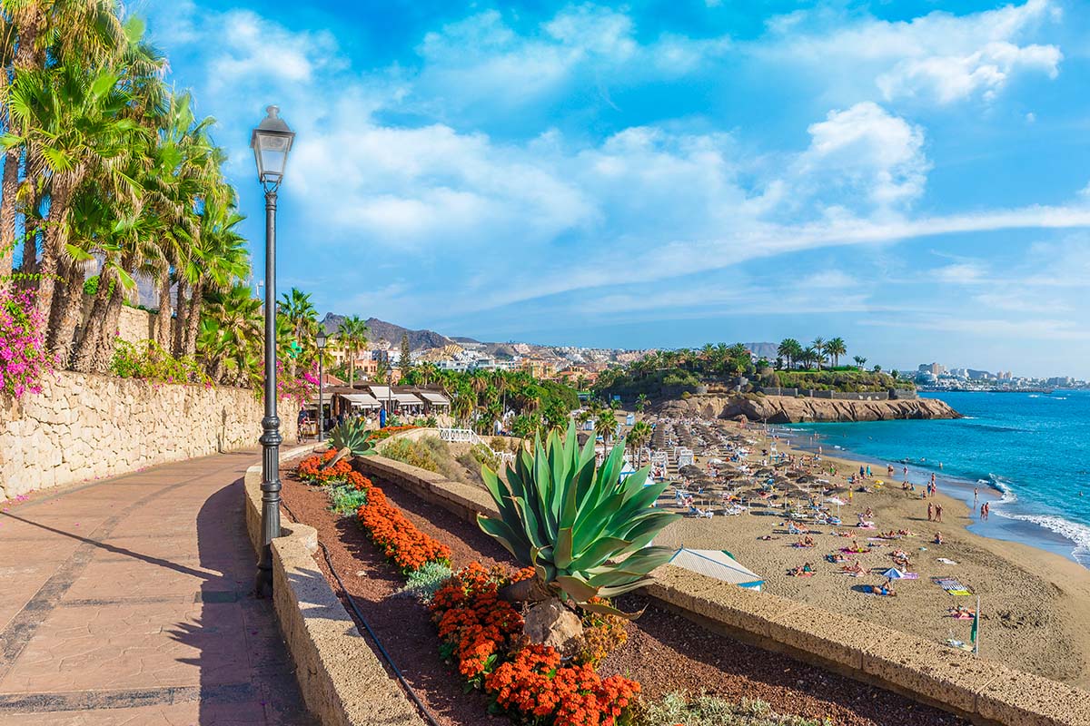 Waterfront promenade and the coastline of Costa Adeje in Tenerife
