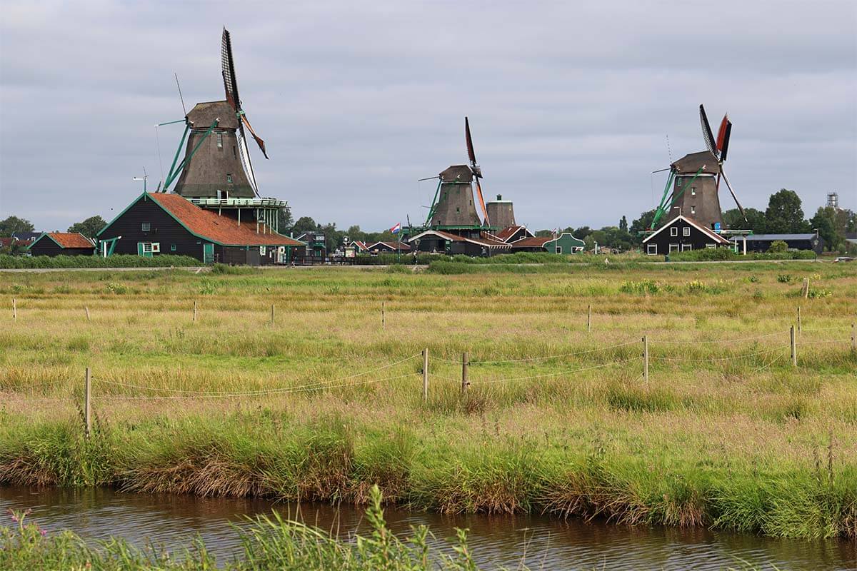 Windmills of Zaanse Schans near Amsterdam in late spring