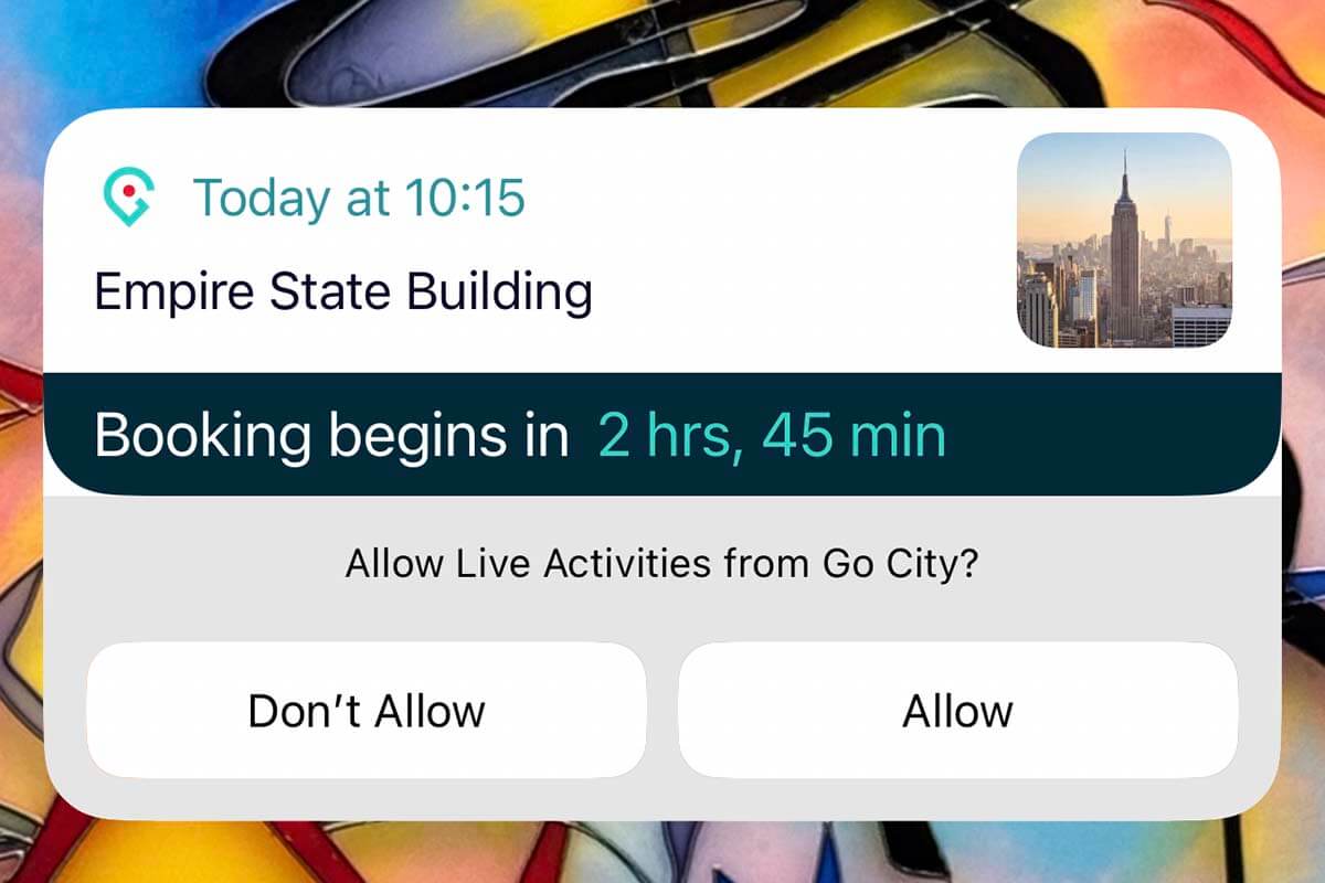Go City app notification for the Empire State Building booking coming up soon