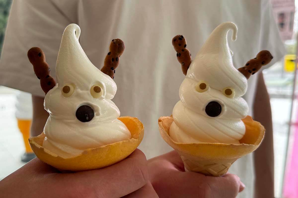 Deer shaped ice cream in Nara Japan