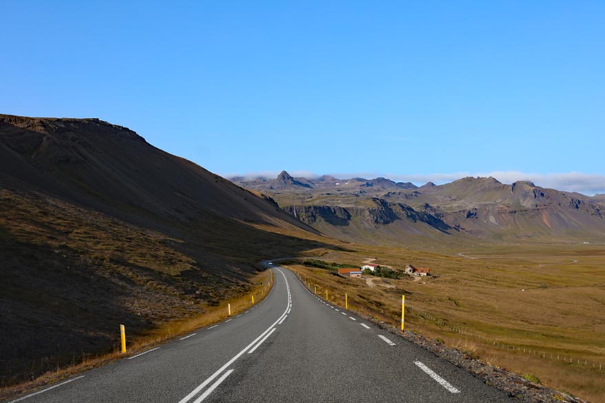 Empty road on the Snaefellsnes Peninsula in Iceland in September