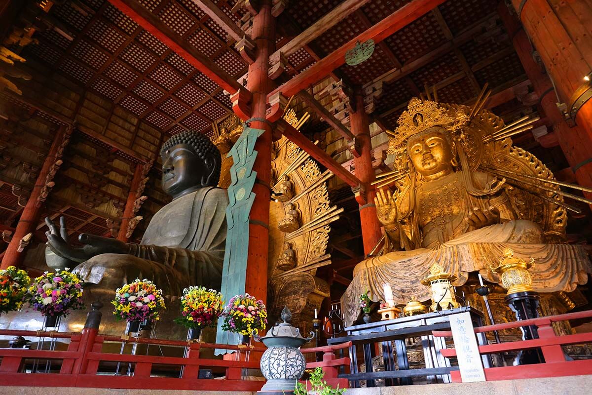 Giant Buddha statue at Todai-ji temple in Nara Japan