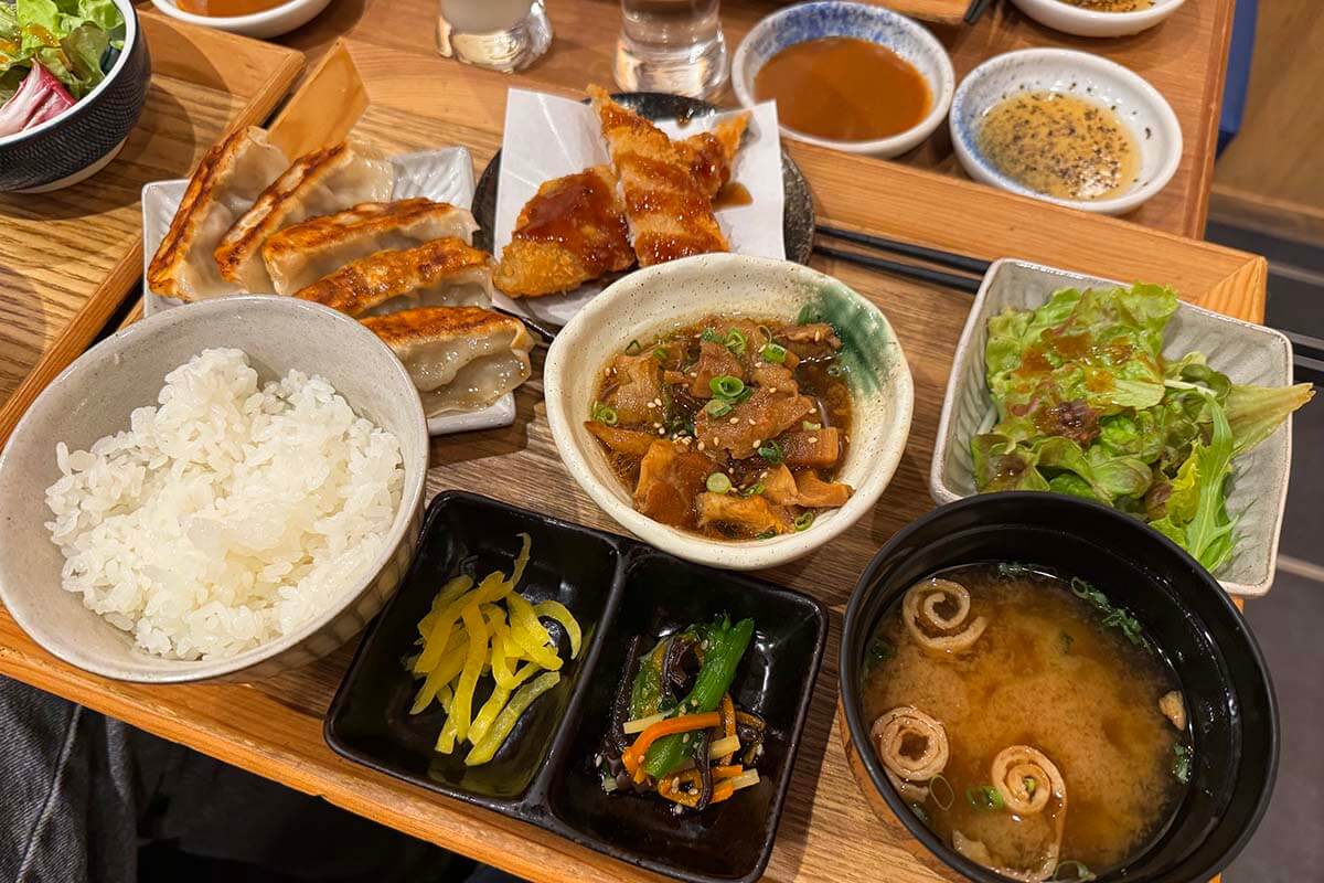 Gyoza dumplings meal set on our Kyoto food tour