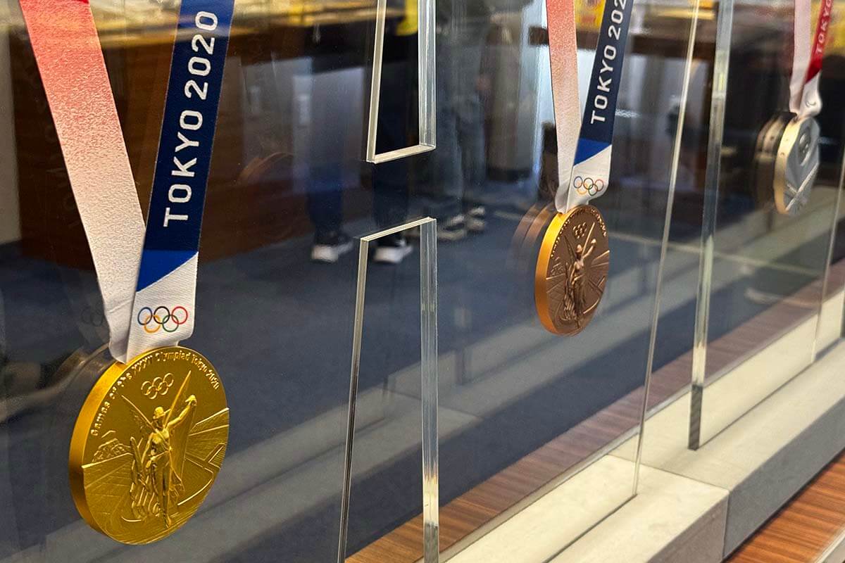 Olympic medals from Tokyo 2020 at the Mint Museum in Osaka