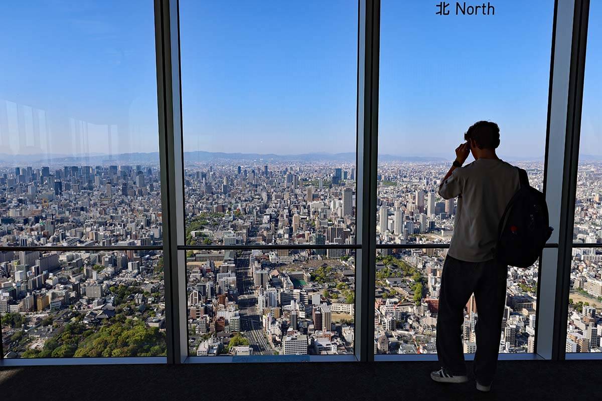 One day in Osaka - teenager enjoying the view from Harukas 300 observatory