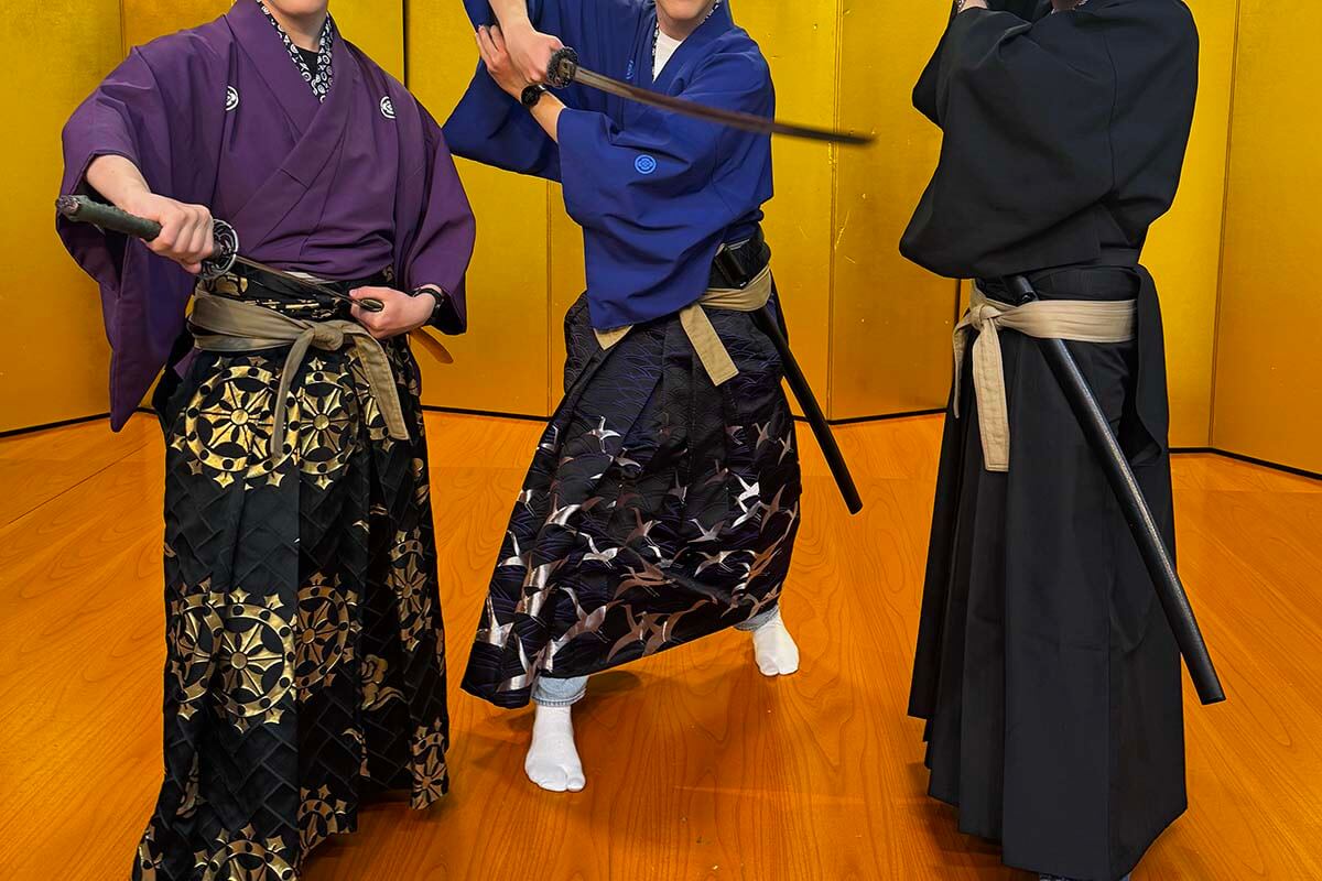 Our teens at Samurai Sword Class in Kyoto