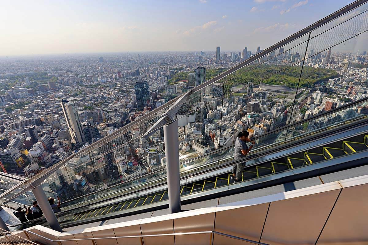 Shibuya Sky escalator and Tokyo city views